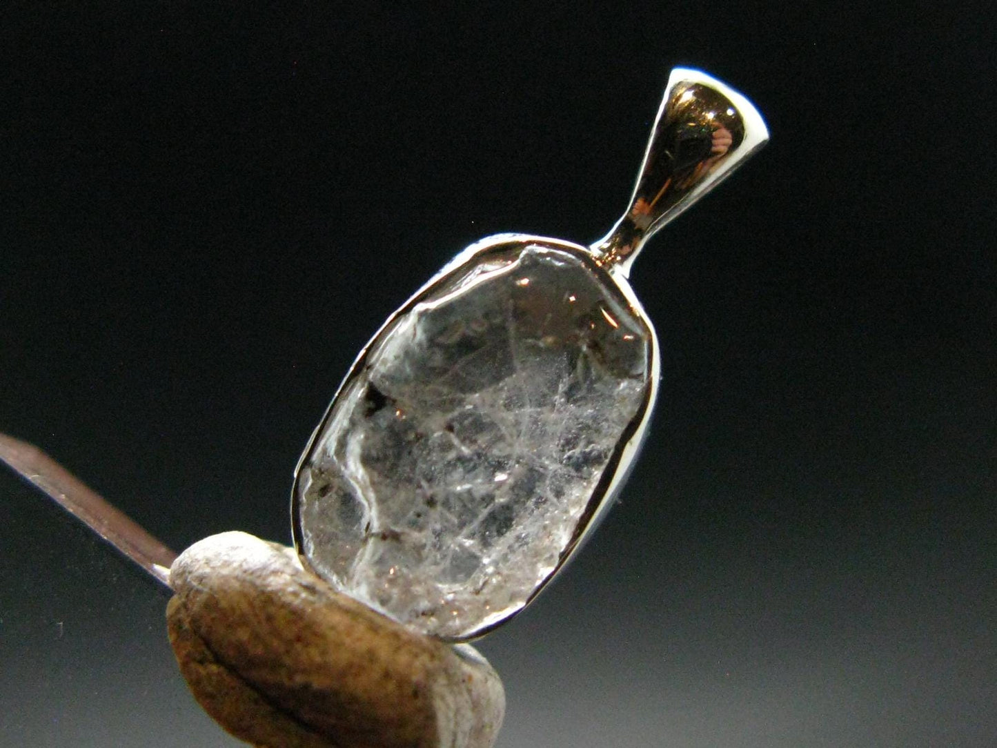 Gray Herderite Silver Pendant from Africa - 0.7" - 1.15 Grams