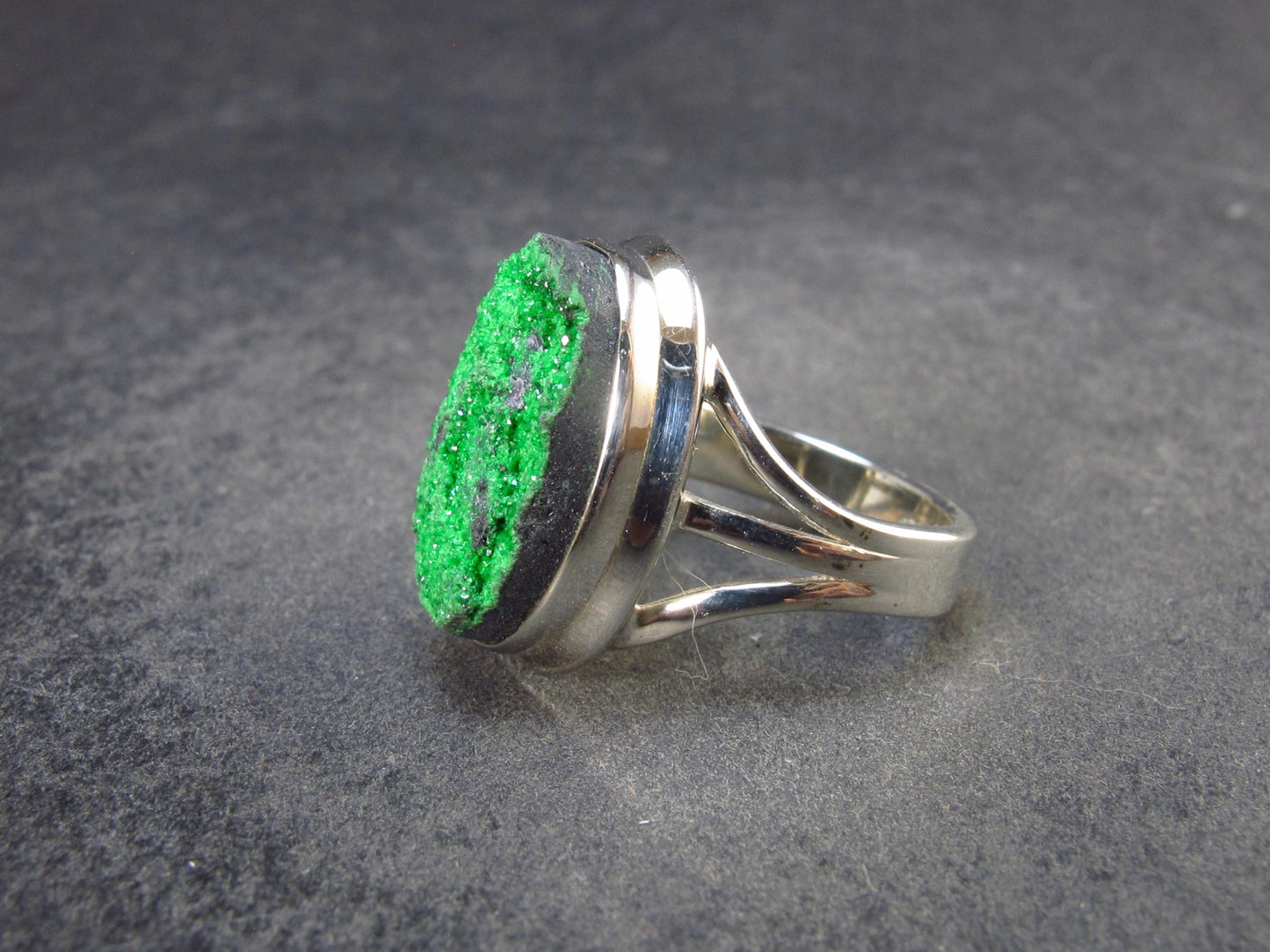 Uvarovite (Green Chromium Garnet) Cluster Silver Ring from Russia - Size 5.5 - 6.41 Grams