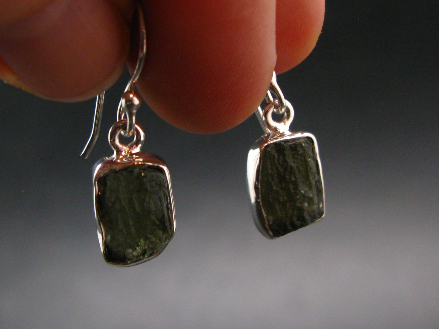 Moldavite Tektite Silver Earrings from Czech Republic - 2.34 Grams