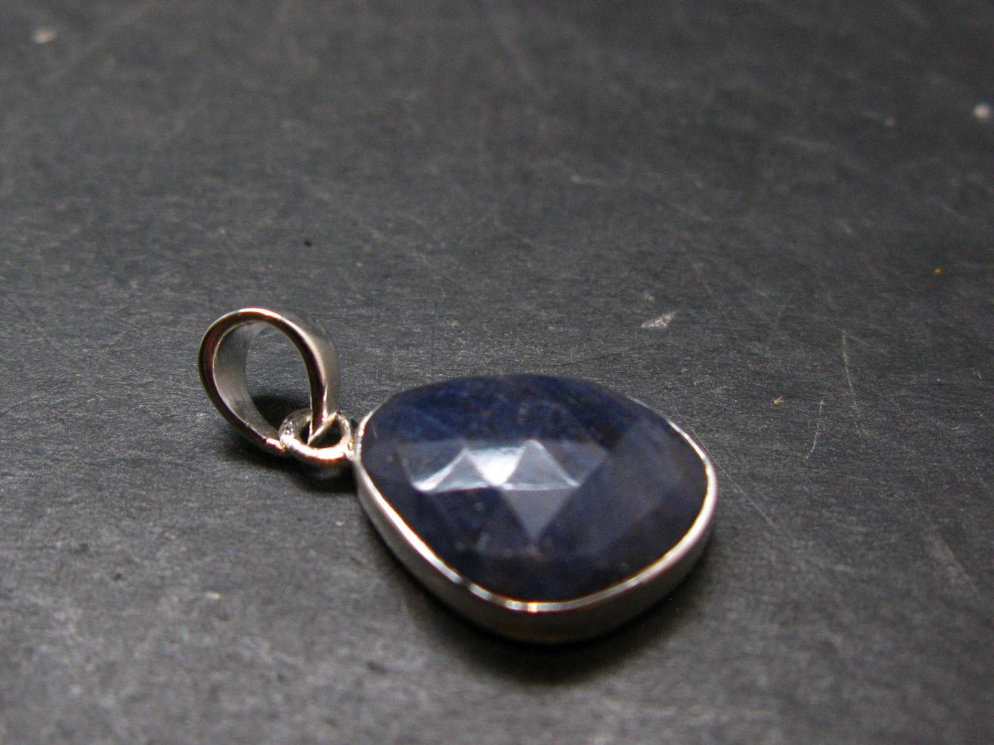 Gem Blue Sapphire Corundum Crystal Silver Pendant From India - 1.0" - 11.51 Carats