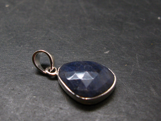 Gem Blue Sapphire Corundum Crystal Silver Pendant From India - 1.0" - 11.51 Carats