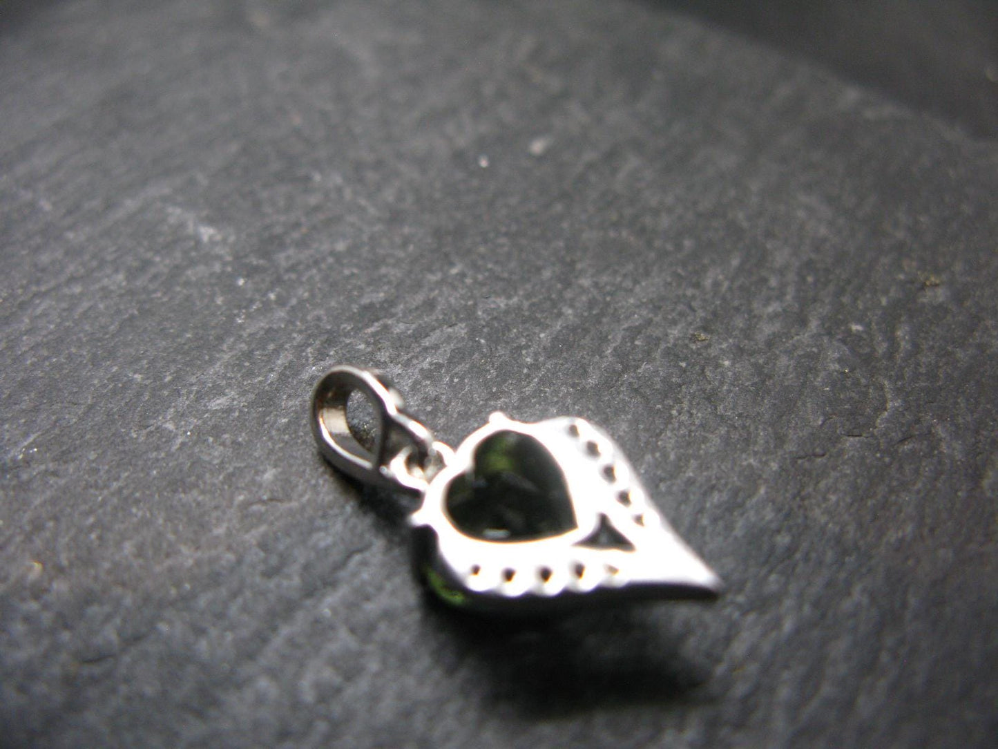 Moldavite Tektite Silver Pendant from Czech Republic - 0.8" - 1.66 Grams