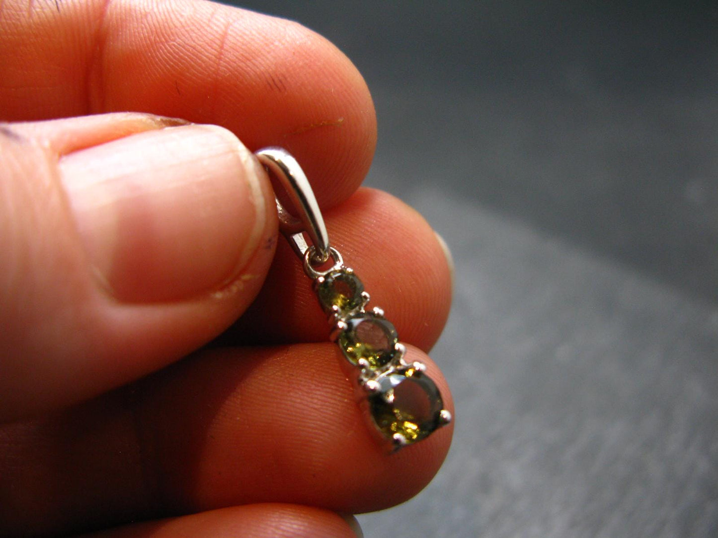 Moldavite Tektite Silver Pendant from Czech Republic - 0.8" - 0.92 Grams