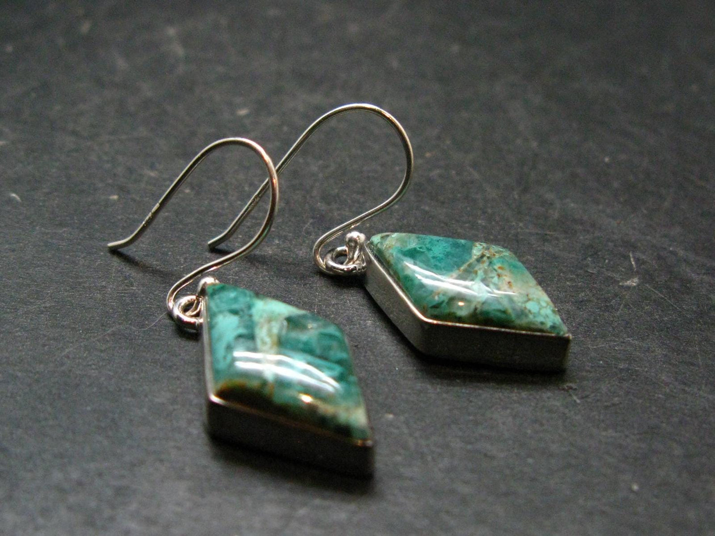 Quantum Quattro Shattuckite Malachite Dioptase Chrysocola Silver Earrings from Namibia - 1.4" - 5.16 Grams