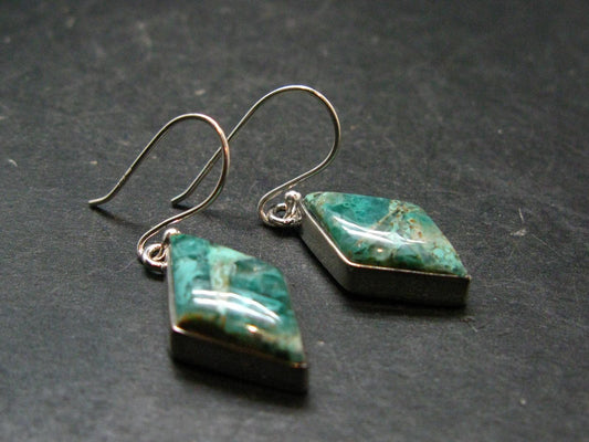 Quantum Quattro Shattuckite Malachite Dioptase Chrysocola Silver Earrings from Namibia - 1.4" - 5.16 Grams