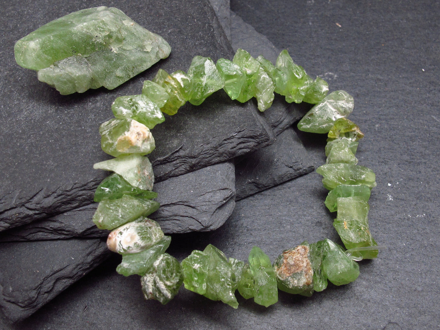 Peridot Genuine Bracelet ~ 7 Inches ~ 12mm Crystal Beads