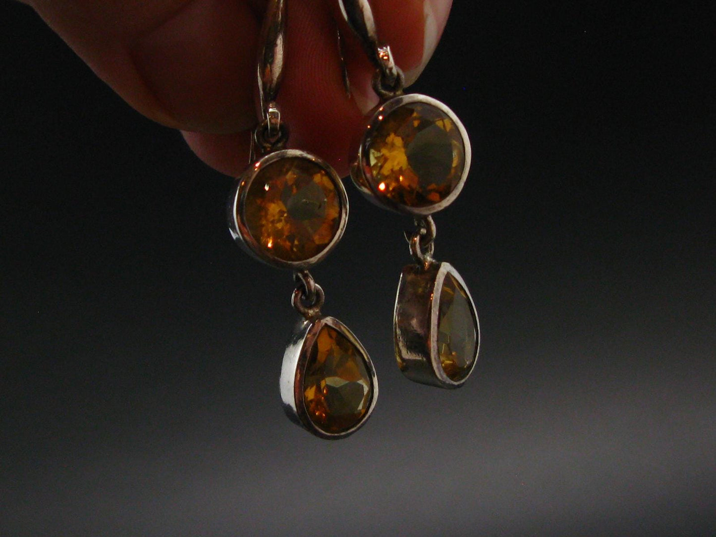 Faceted Golden Yellow Citrine 925 Sterling Silver Drop Earrings - 1.8"