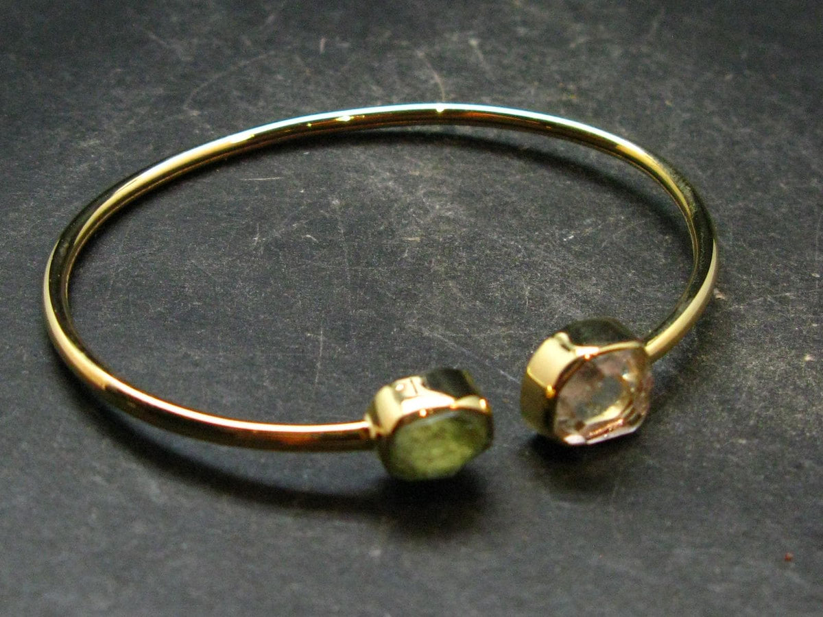 Herkimer Diamond & Moldavite Gold Plated Silver Twister Bracelet - Size Adjustable - 6.07 Grams