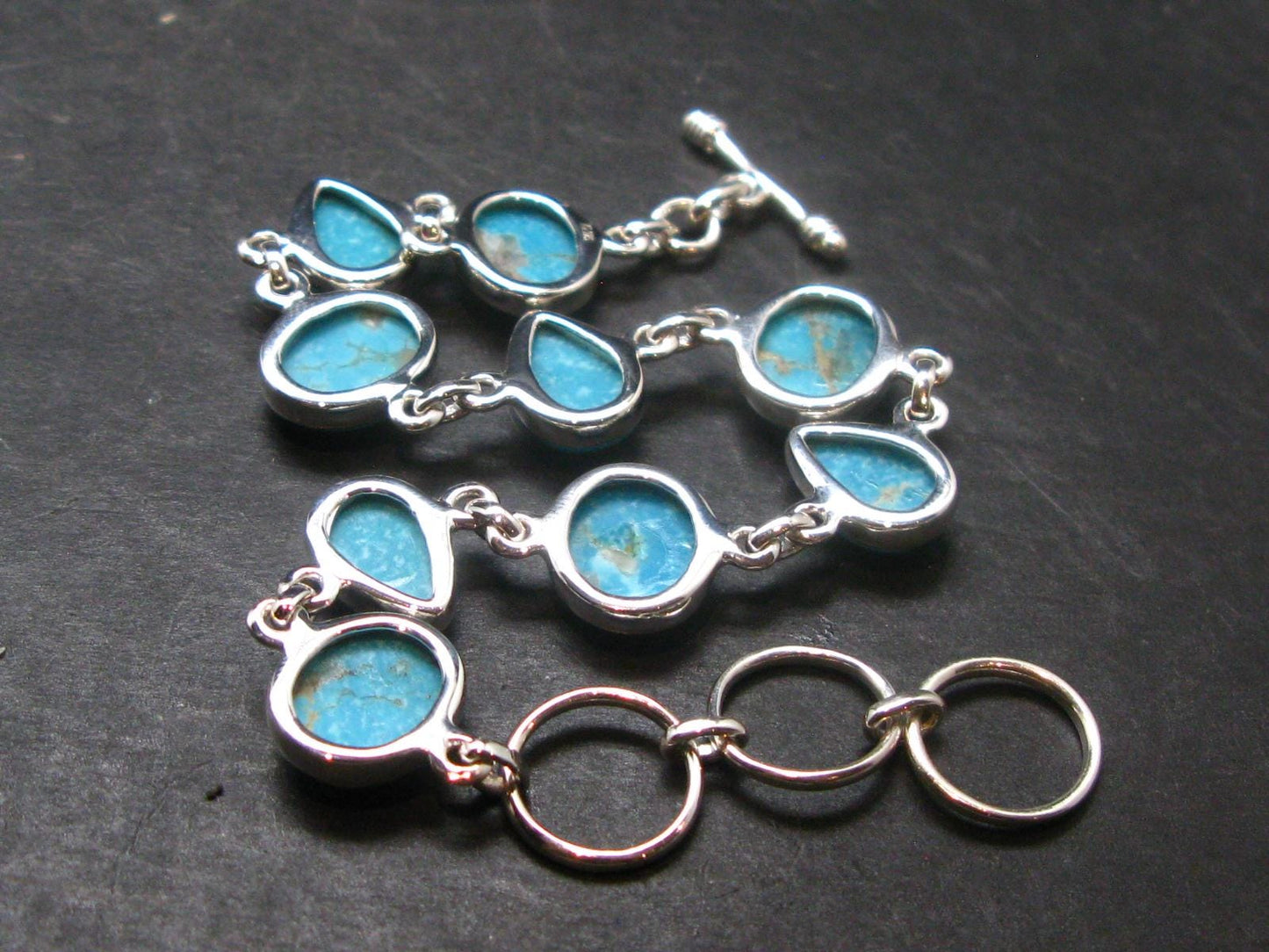 Amazing Intense Blue Genuine Turquoise Silver Bracelet - Adjustable Size - 13.67 Grams