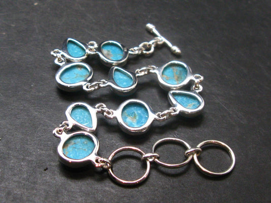 Amazing Intense Blue Genuine Turquoise Silver Bracelet - Adjustable Size - 13.67 Grams