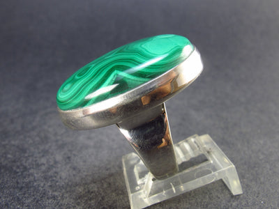 Malachite Cabochon Silver Ring - 16.5 Grams - Size 8