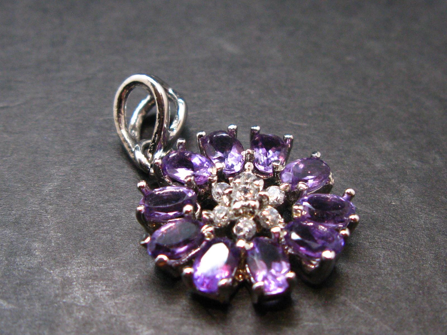 Rich Purple Faceted Amethyst Sterling Silver Pendant From Brazil - 1.0" - 3.56 Grams