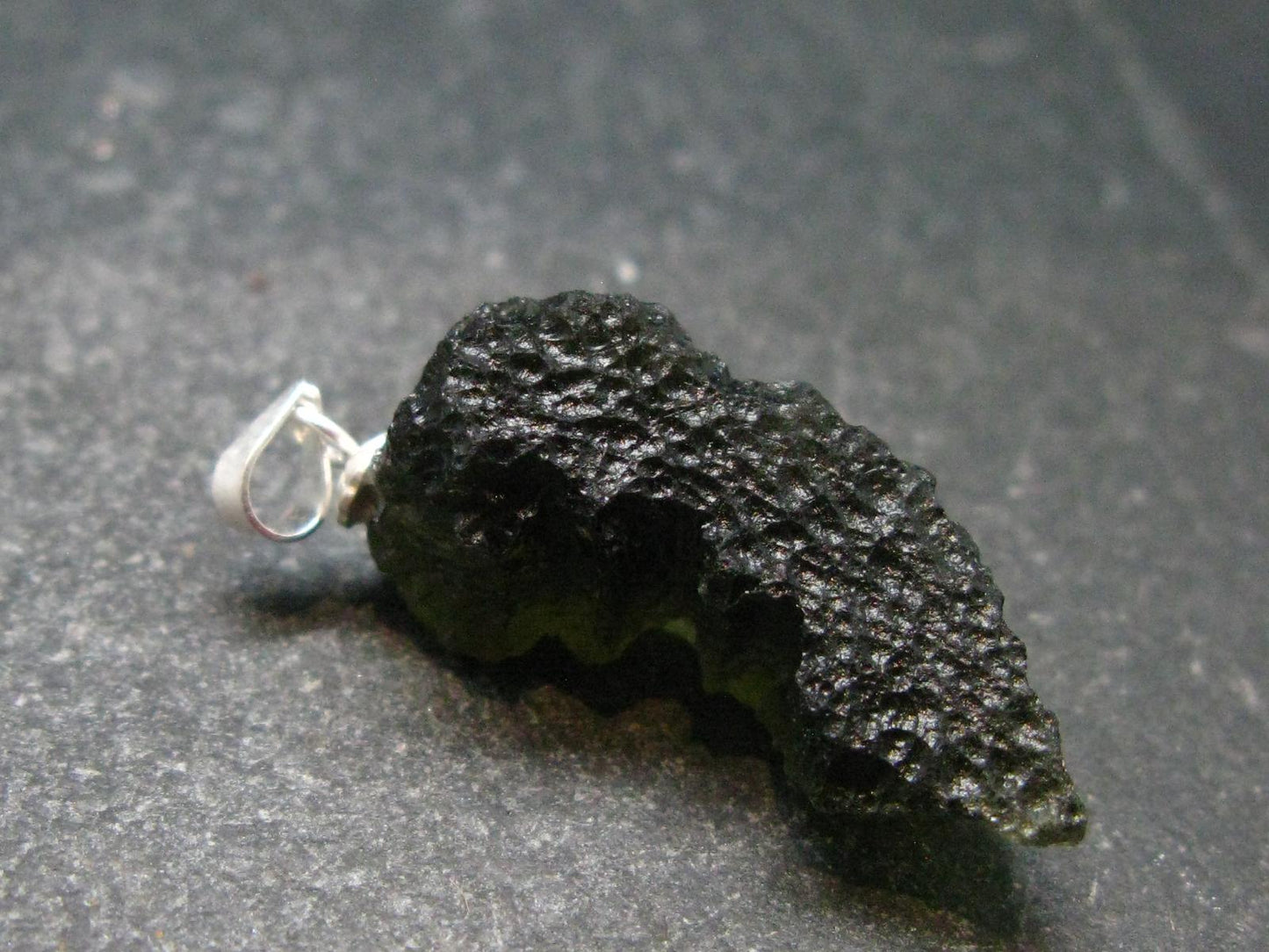 Moldavite Tektite Silver Pendant from Czech Republic - 1.4" - 3.67 Grams