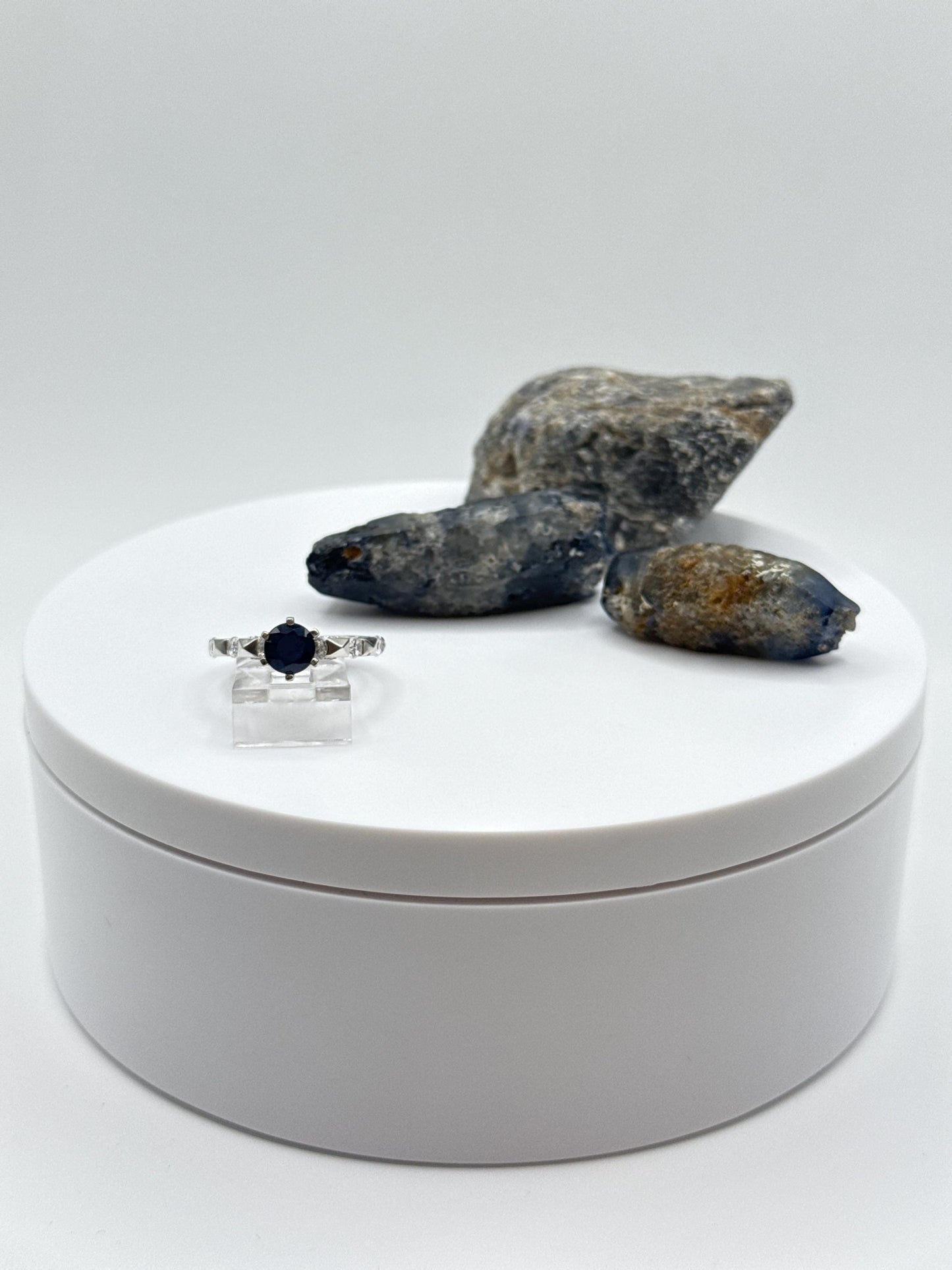 Blue Sapphire Solitaire Ring: Sterling Silver September Birthstone, Size 7
