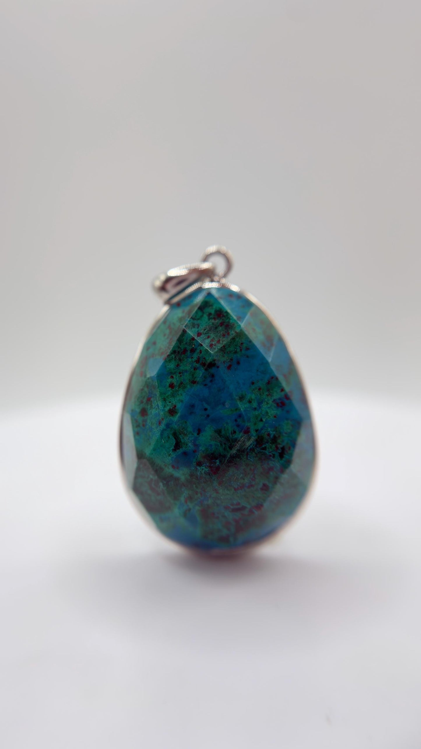 Natural Chrysocolla Pendant Blue Green Gemstone Silver Necklace Healing Crystal Jewelry Gift
