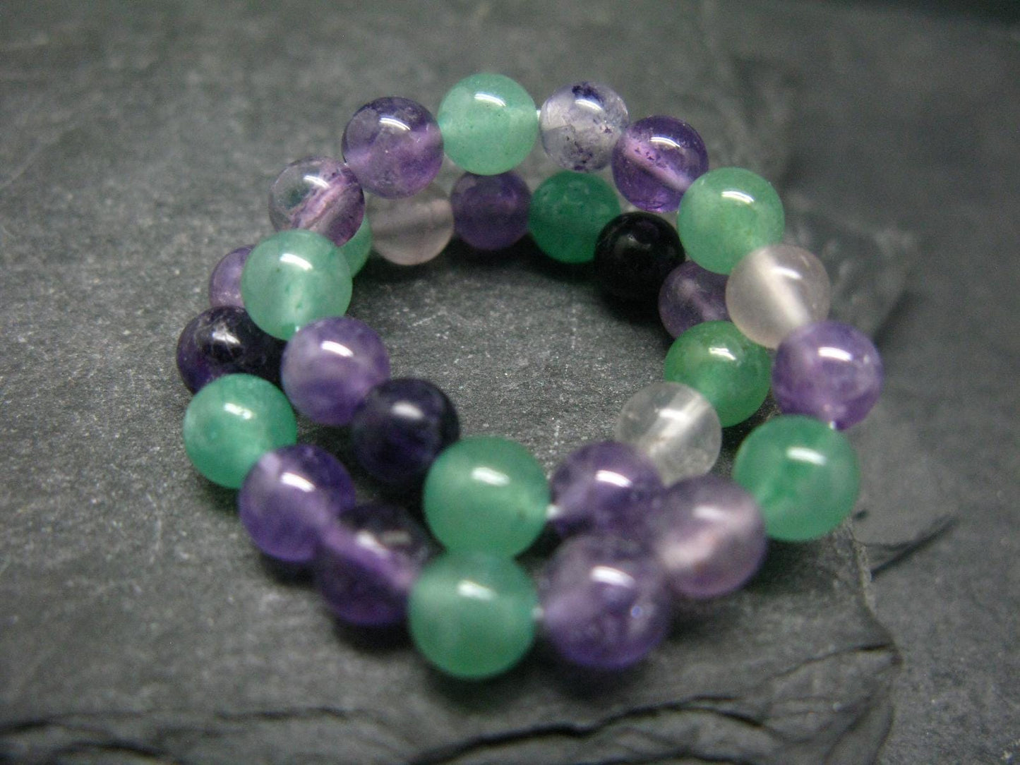 Fluorite, Green Aventurine & Amethyst Genuine Bracelet ~ 7 Inches ~ 6mm Round Beads
