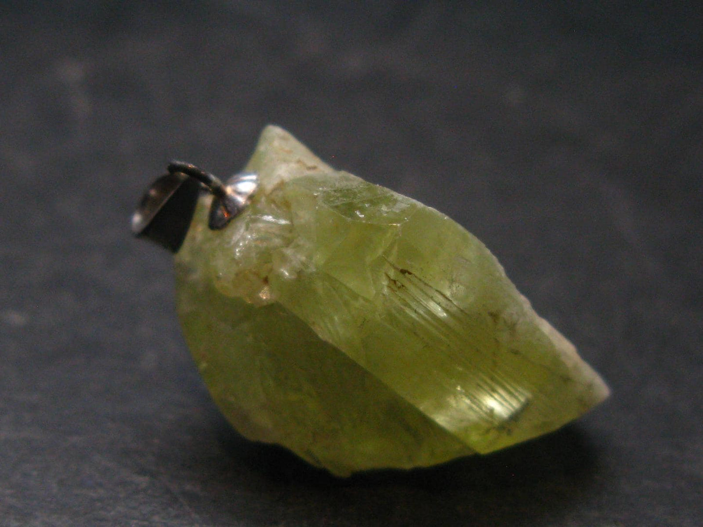 Rare Gemmy Yellowish-Green Brazilianite Terminated Crystal Silver Pendant From Brazil - 1.1" - 6.55 Grams