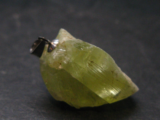 Rare Gemmy Yellowish-Green Brazilianite Terminated Crystal Silver Pendant From Brazil - 1.1" - 6.55 Grams