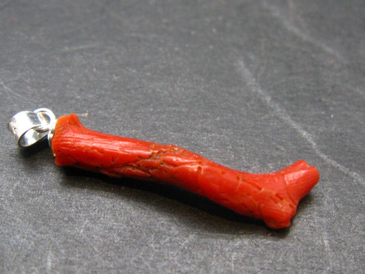 Rare Natural Red Coral Silver Pendant From Italy - 1.3" - 1.04 Grams