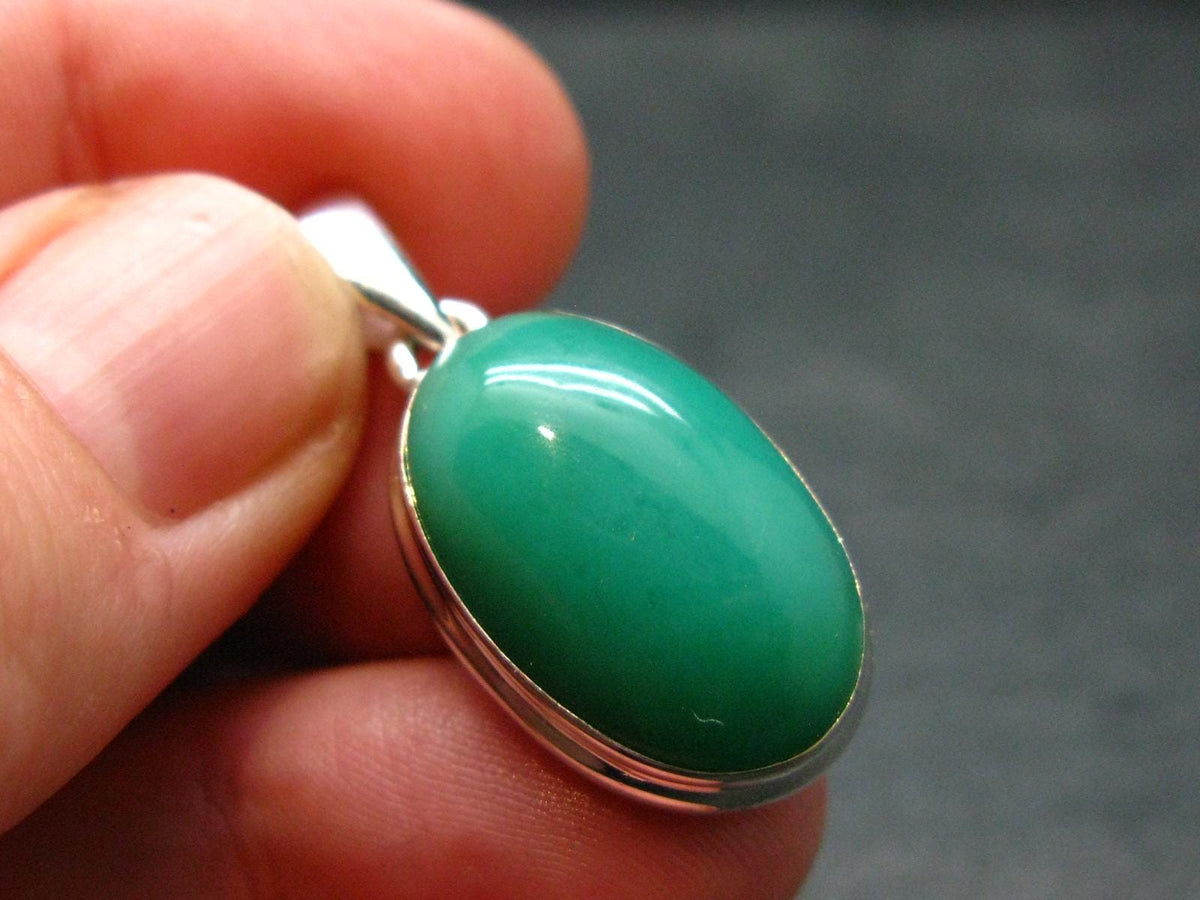 Rich Green Chrysoprase Silver Pendant From Australia - 1.2" - 4.73 Grams