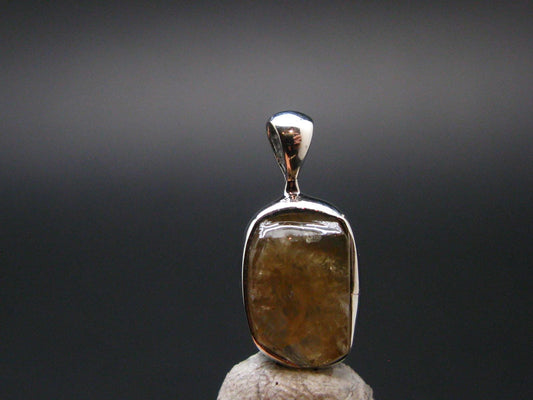 Large Natural Agni Gold Danburite Sterling Silver Pendant from Tanzania - 0.7" - 1.35 Grams