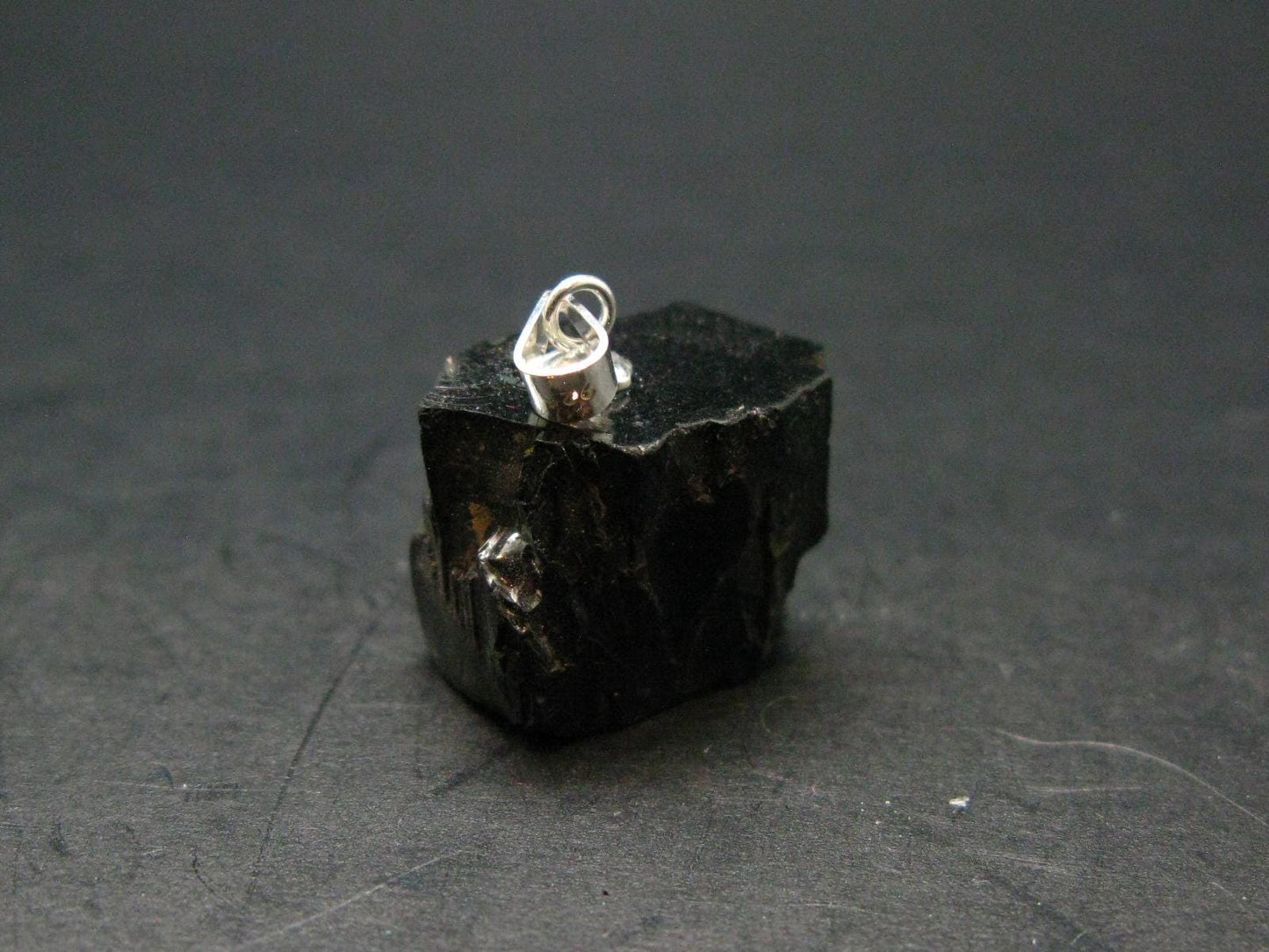 Unpolished Elite Shungite Silver Pendant from Russia - 0.7" - 2.91 Grams