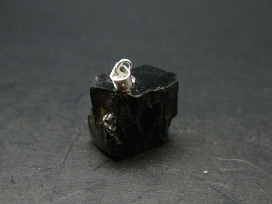 Unpolished Elite Shungite Silver Pendant from Russia - 0.7" - 2.91 Grams
