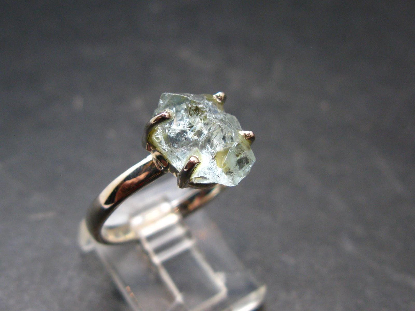 Raw Aquamarine Gem Sterling Silver Ring From Brazil - Size 9 - 3.10 Grams
