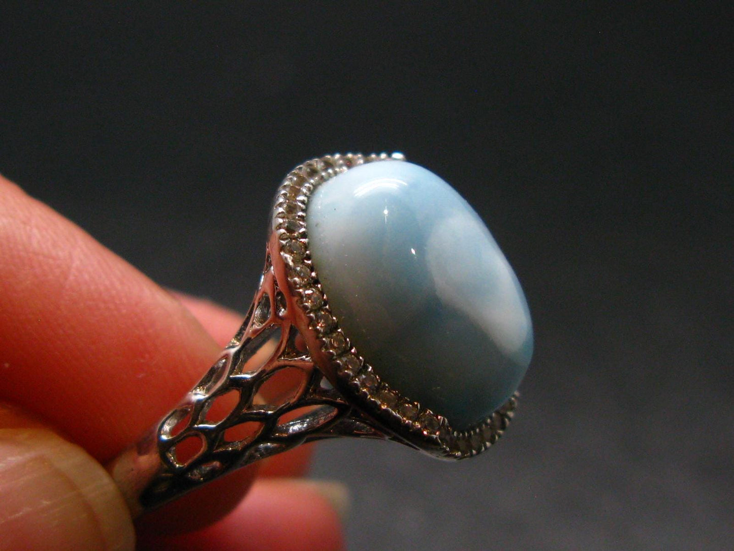 Larimar AAA Quality Sterling Silver Ring - Size 8.25 - 4.67 Grams