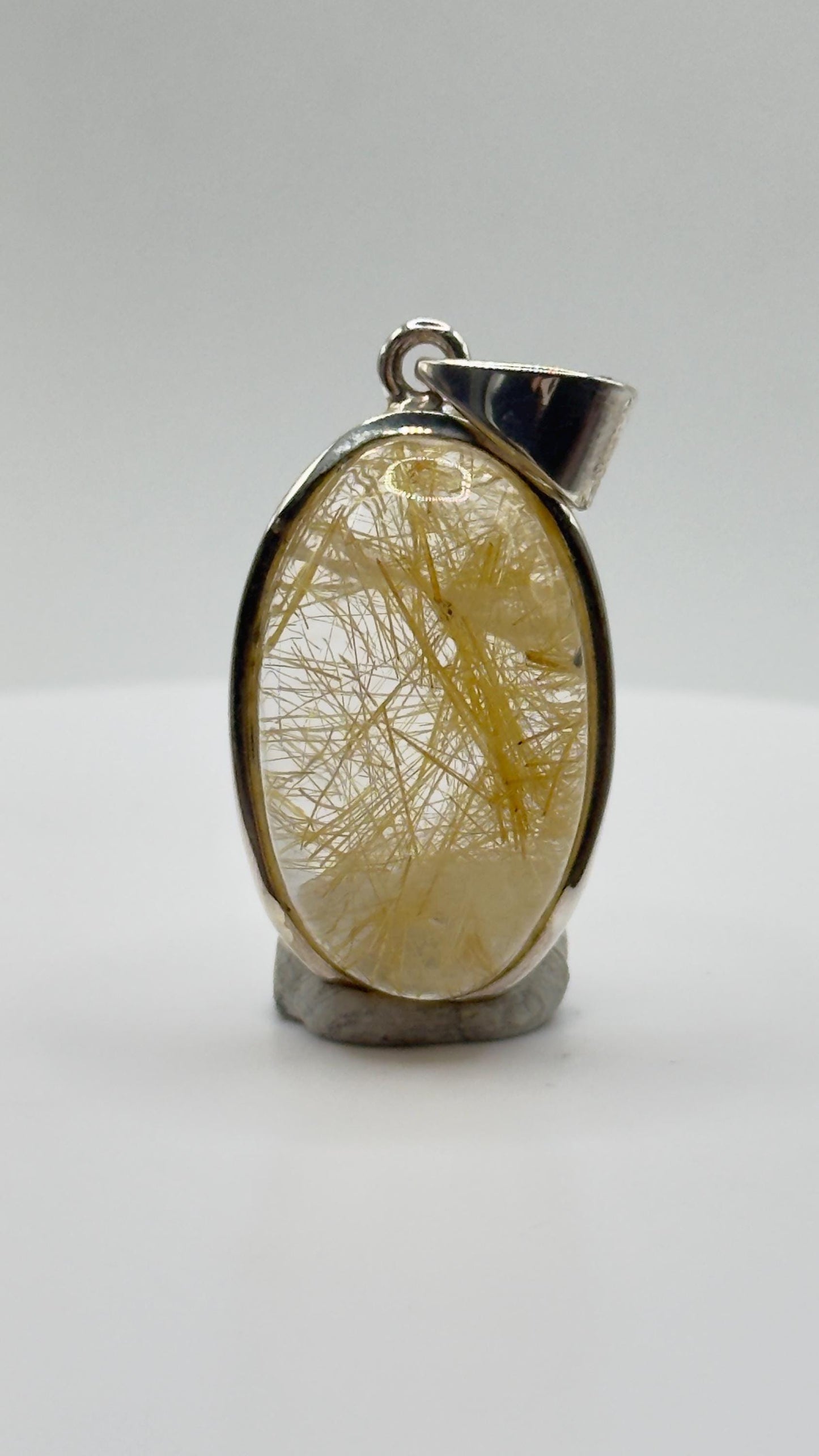 Golden Needle Quartz Pendant – Natural Inclusion Crystal in Sterling Silver