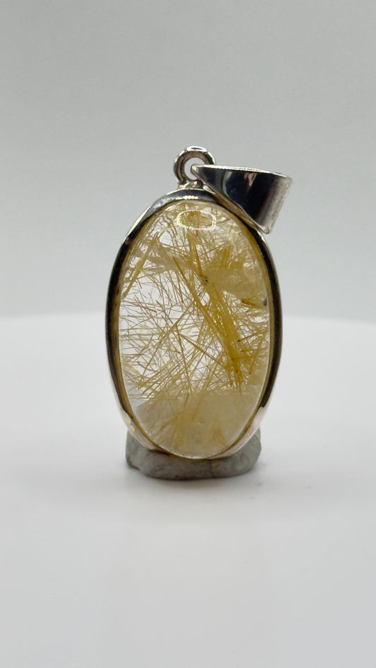 Golden Needle Quartz Pendant – Natural Inclusion Crystal in Sterling Silver
