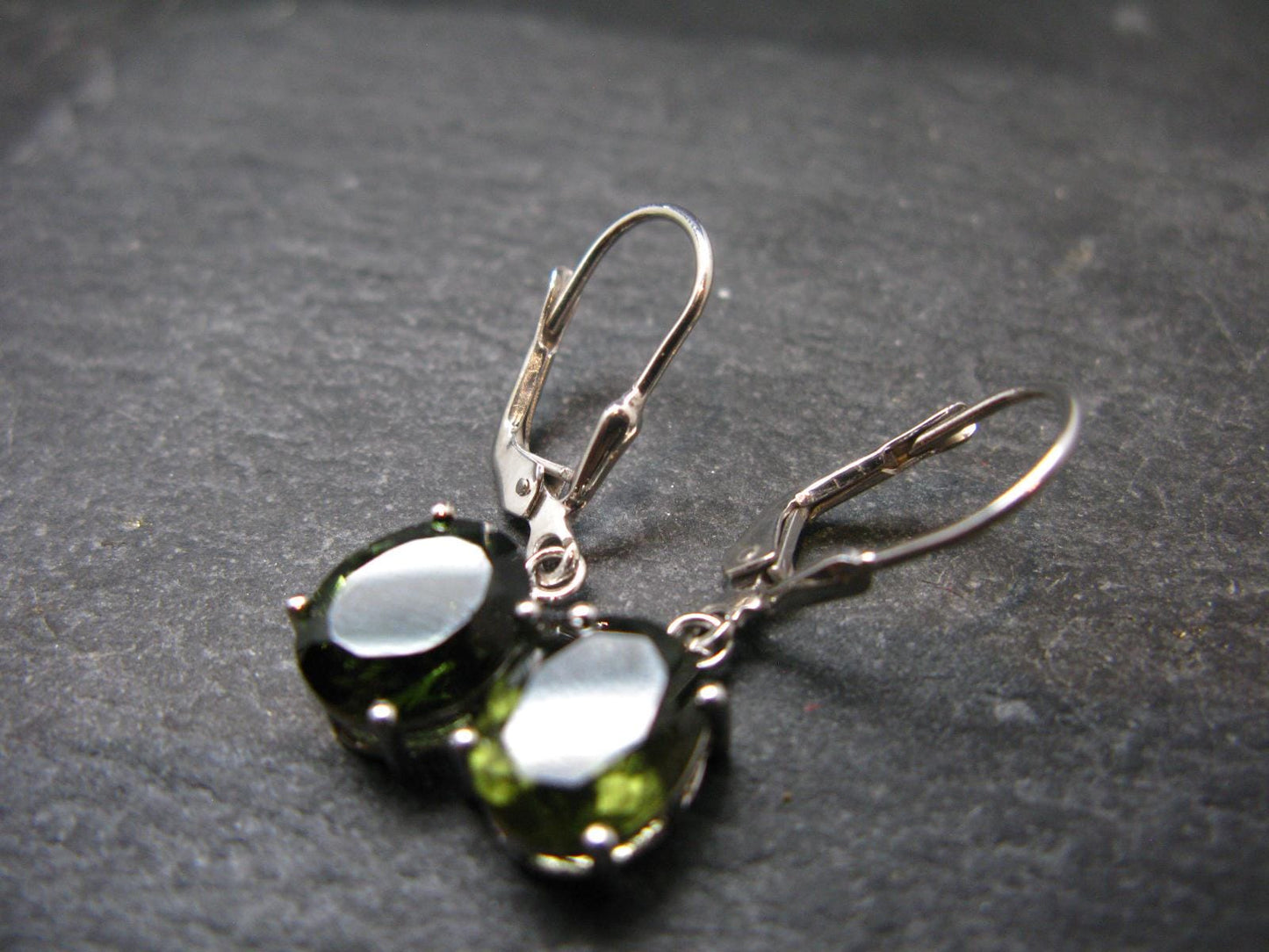 Moldavite Tektite Silver Earrings from Czech Republic - 2.79 Grams