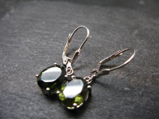 Moldavite Tektite Silver Earrings from Czech Republic - 2.79 Grams