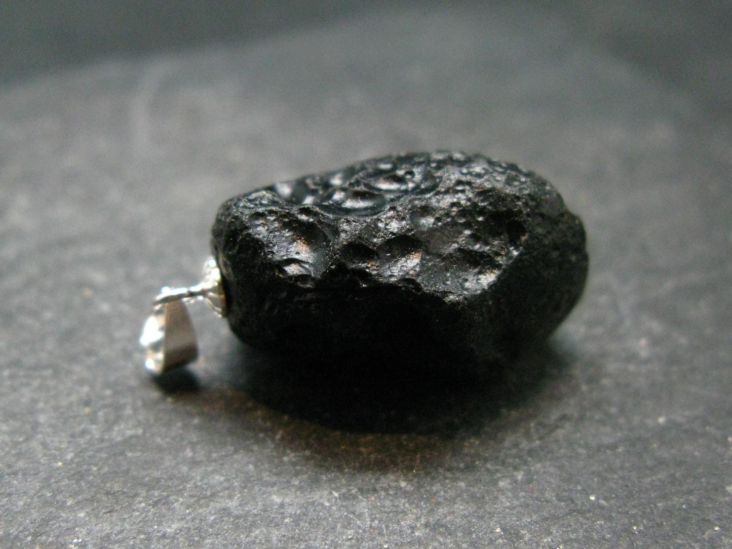 Tibetan Black Tektite Silver Pendant From Tibet - 1.1" - 5.74 Grams