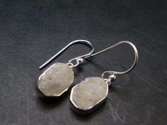 Very Rare White Cryolite 925 Silver Earrings from Greenland - 1.0" - 3.0 Grams