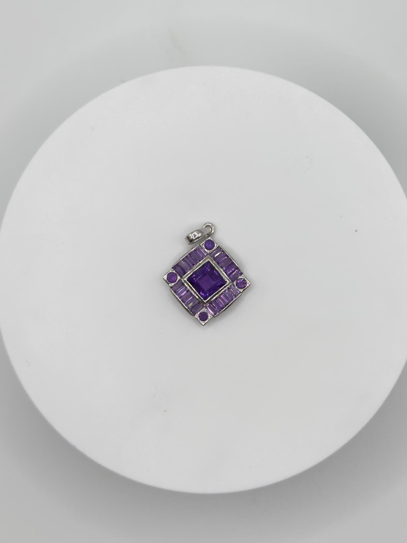Art Deco Amethyst Pendant – Geometric Elegance in Sterling Silver - 4.61 Grams