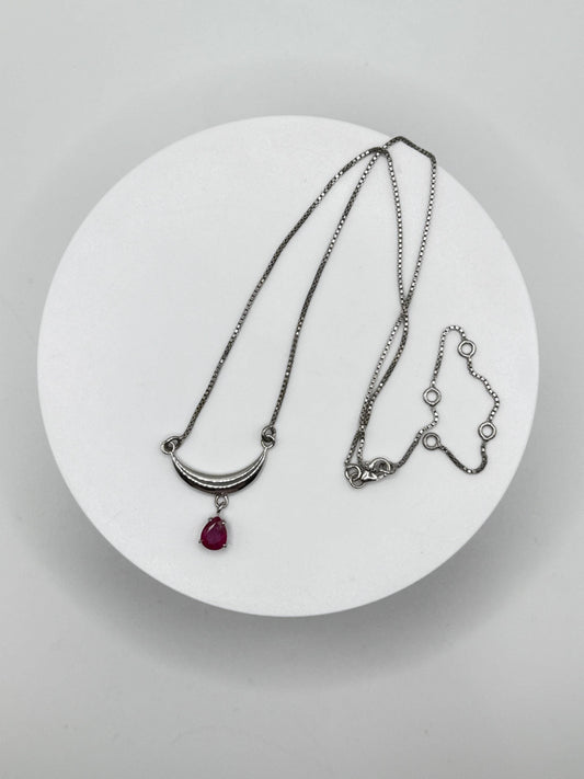 Ruby Crescent Moon Necklace | Sterling Silver | 11" Short Necklace | July Birthstone Jewelry