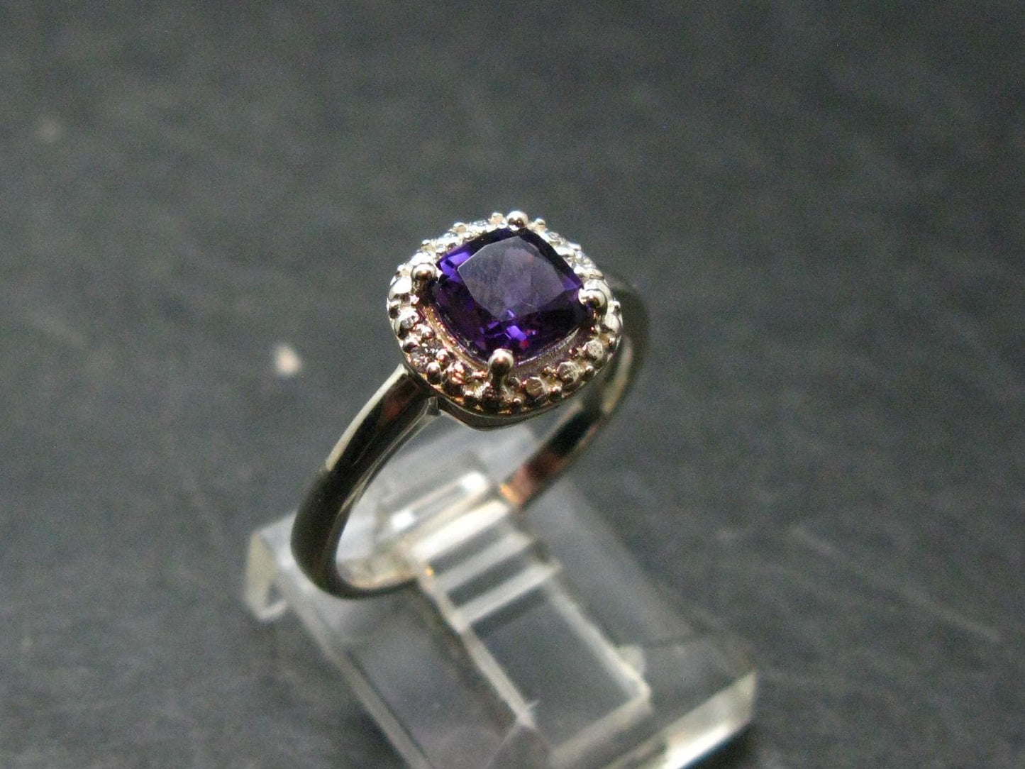 Siberian Amethyst!! Natural Faceted Rich Purple Amethyst 925 Silver Ring with CZ - 2.34 Grams - Size 7