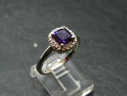 Siberian Amethyst!! Natural Faceted Rich Purple Amethyst 925 Silver Ring with CZ - 2.34 Grams - Size 7