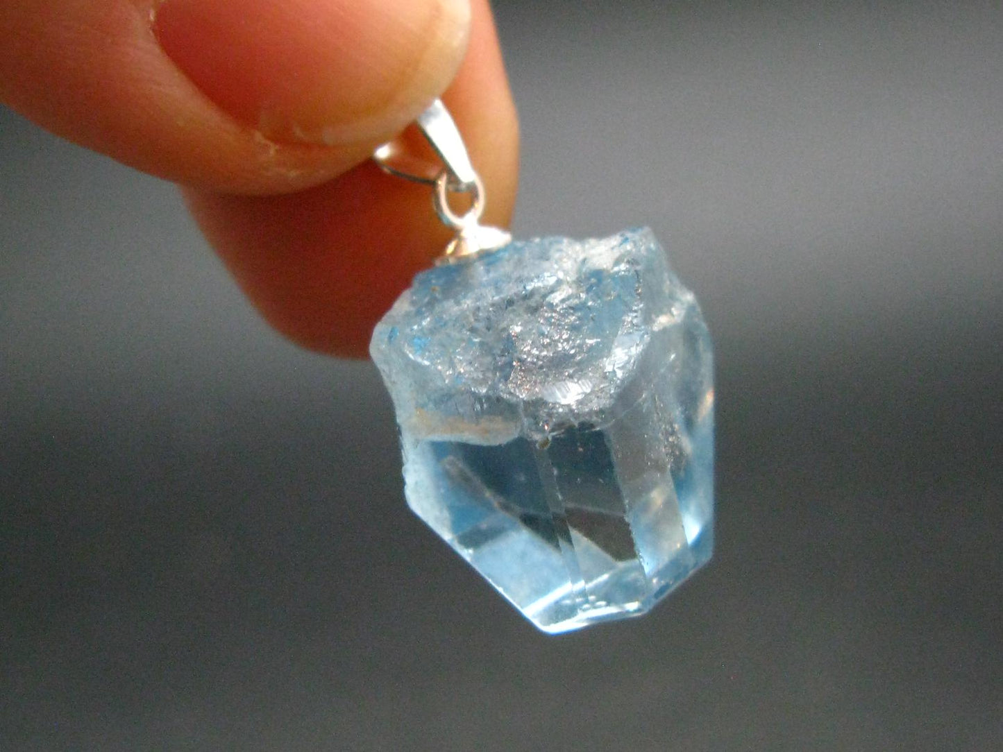 Natural Blue Topaz Crystal Silver Pendant From Russia - 0.9" - 26.45 Carats