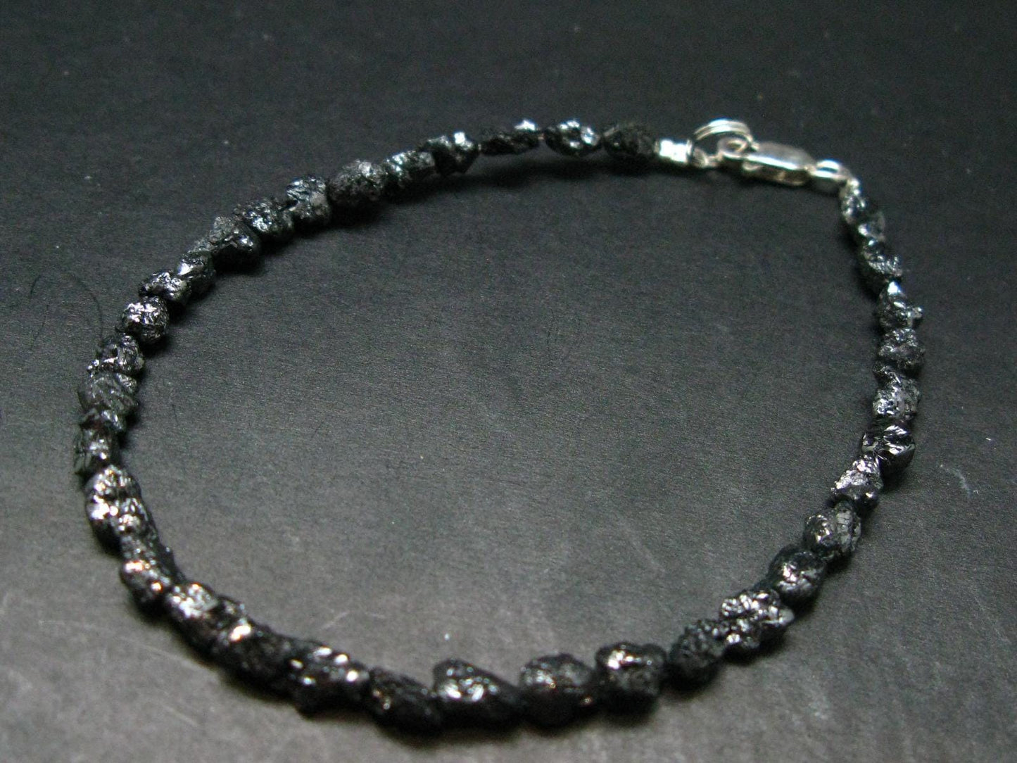 Raw Black Diamond Genuine Bracelet ~ 7 Inches ~ 6mm Crystal Beads