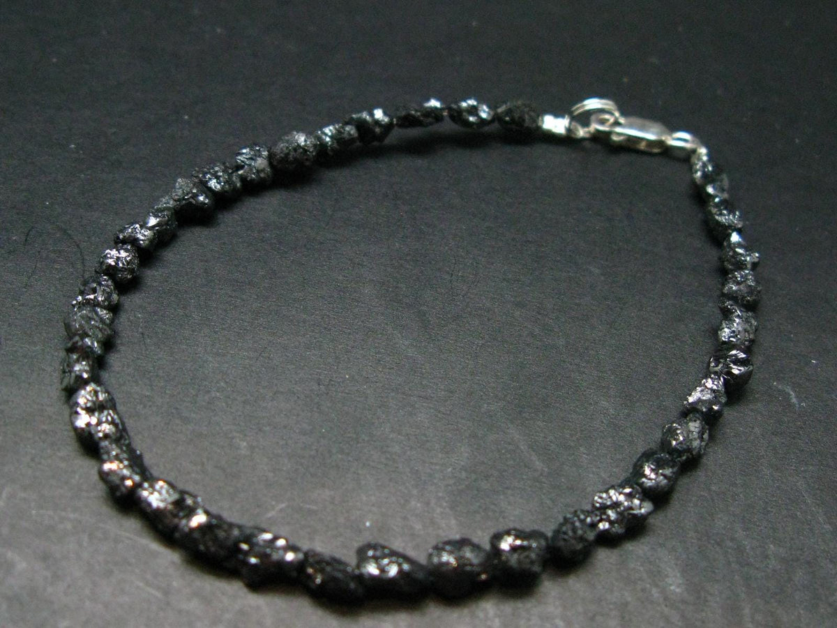 Raw Black Diamond Genuine Bracelet ~ 7 Inches ~ 6mm Crystal Beads