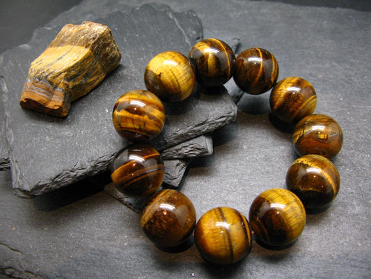 Tiger Eye Genuine Bracelet ~ 7.5 Inches ~ 20mm Round Beads