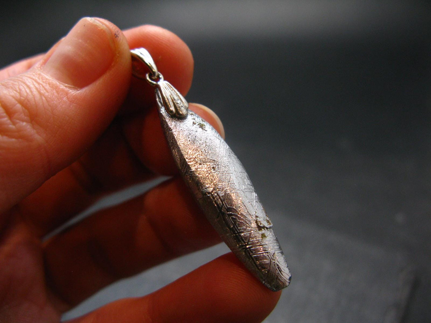 Muonionalusta Meteorite Silver Pendant from Sweden - 1.8" - 6.8 Grams