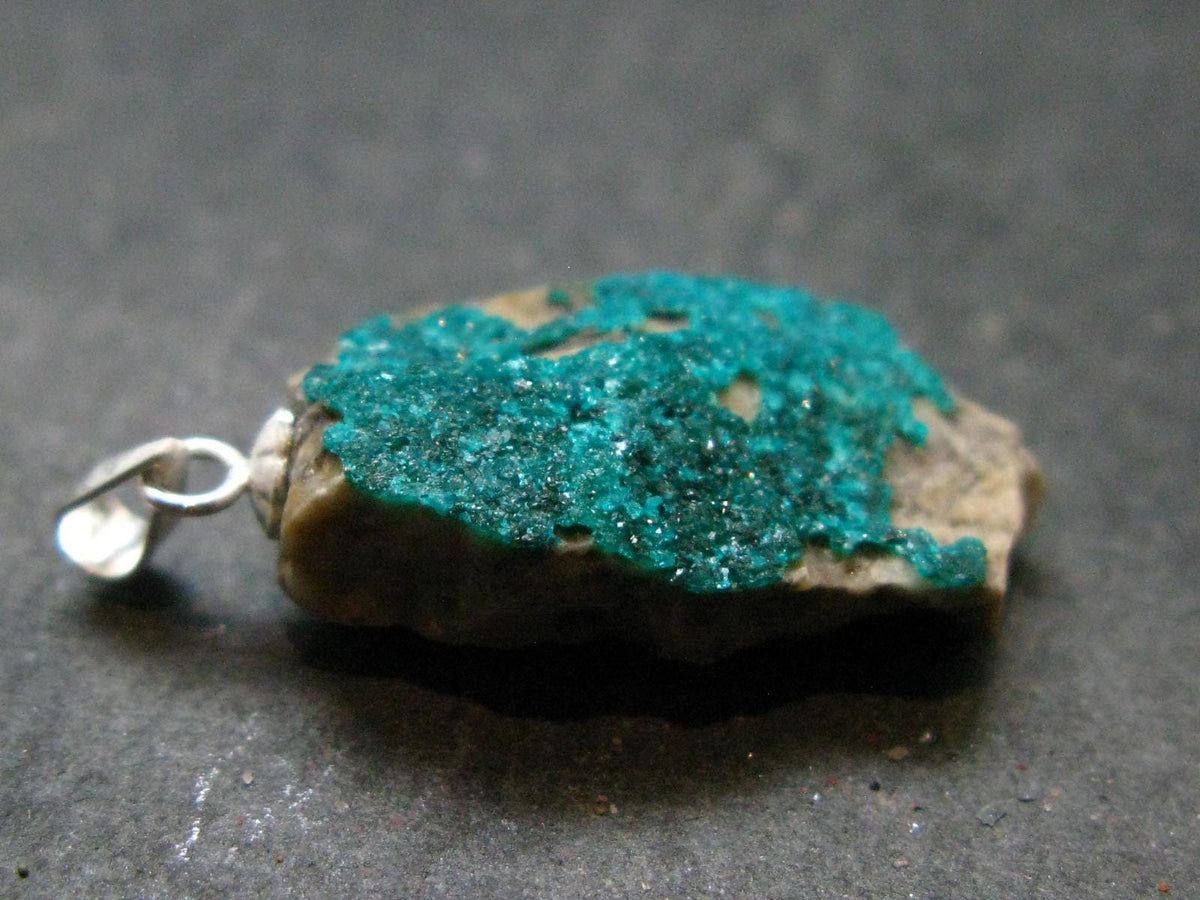 Dark Green Sparkling Gemmy Dioptase Silver Pendant from Kazakhstan - 1.2" - 3.42 Grams