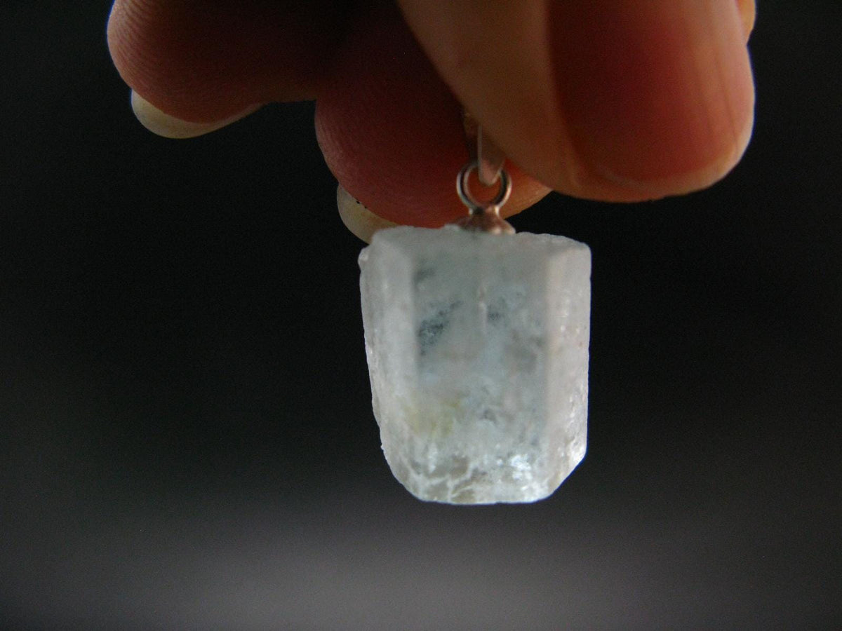 Aquamarine Gem Sterling Silver Pendant From Brazil - 0.8" - 2.81 Grams
