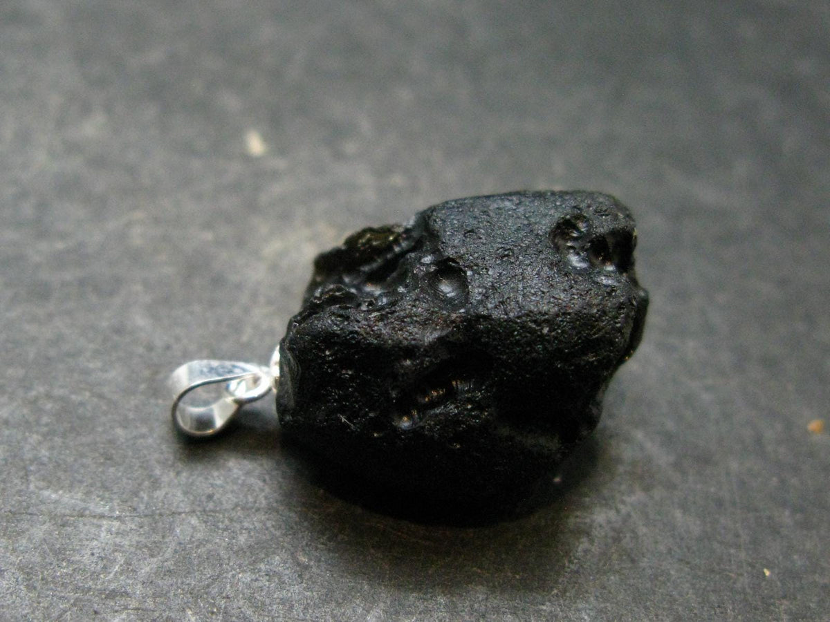 Tibetan Black Tektite Silver Pendant From Tibet - 1.0" - 5.09 Grams