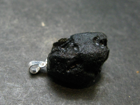 Tibetan Black Tektite Silver Pendant From Tibet - 1.0" - 5.09 Grams