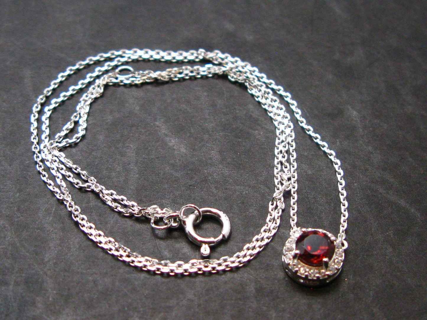 Red Garnet Almandine Gem Silver Pendant with Chain From India - 18" - 1.90 Grams