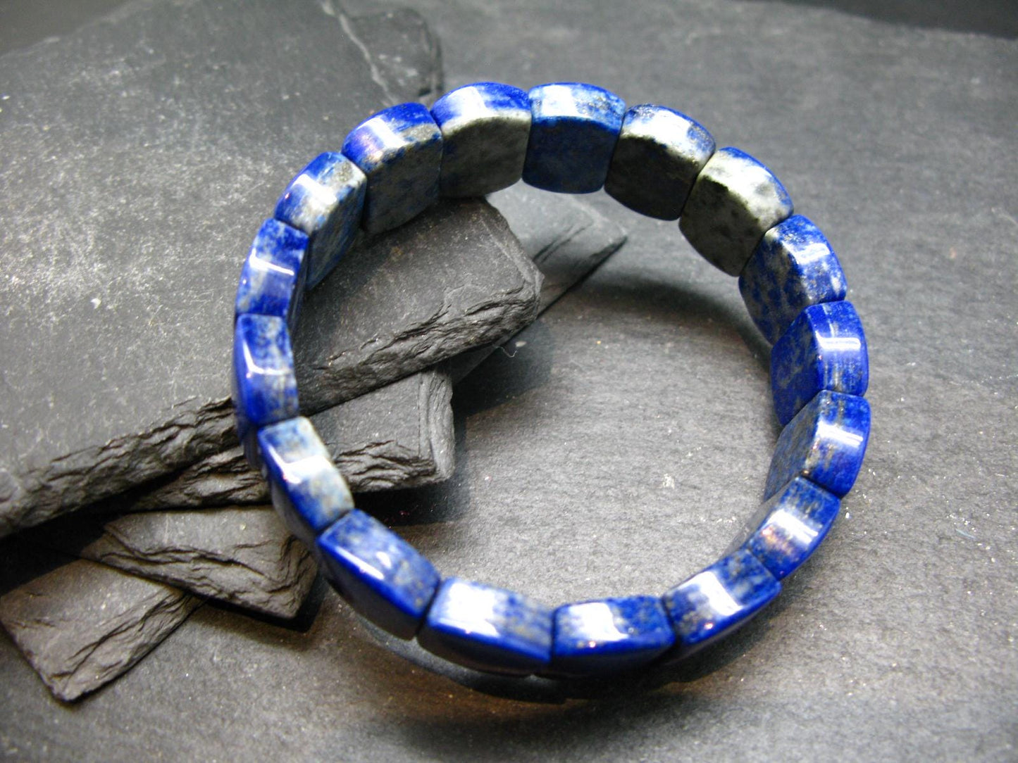 Lapis Lazuli Lazurite Genuine Bracelet ~ 7 Inches ~ 15mm Oval Beads